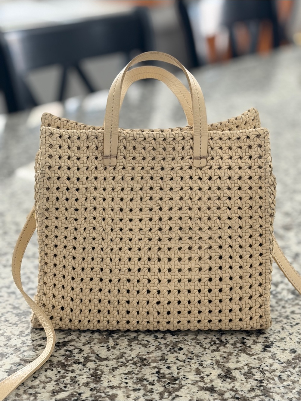 Clare V Woven Crossbody Tote in Beige